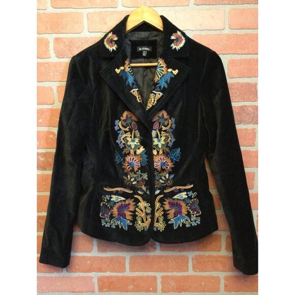 Le Chateau Women's Embroidered Velvet Blazer Black Boho Floral Goth Whimsigoth - Picture 1 of 9